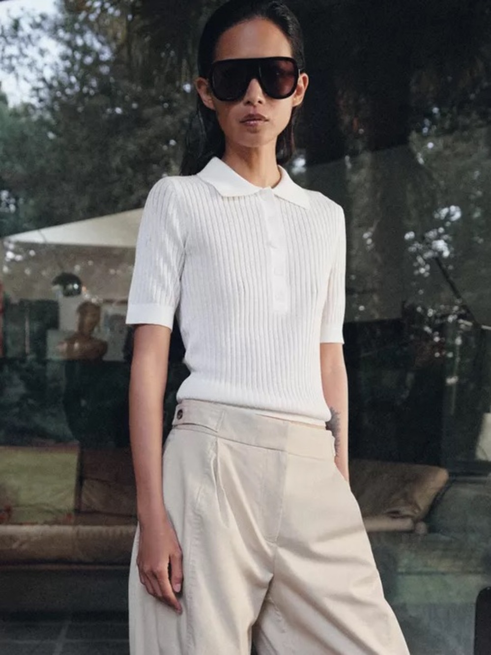 ZARA SEMI-SHEER KNIT POLO SHIRT